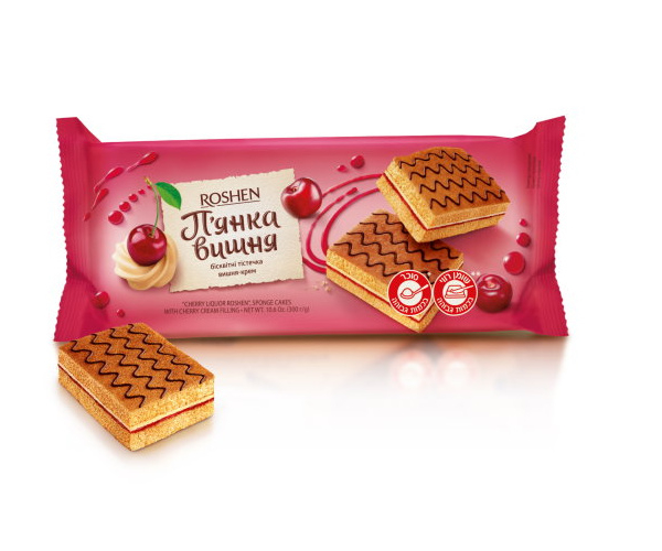 Тістечка бісквіт Roshen п'яна вишня 300гр (ШТ99)