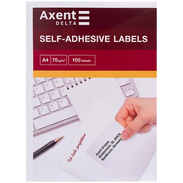 Етикетки з клейким шаром Axent 1шт. 210х297 А4 100 арк. (D4460-A)
