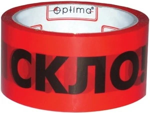 Скотч спеціальний Optima "Обережно скло" 48мм х 50м червоно-жовтий (O45301)