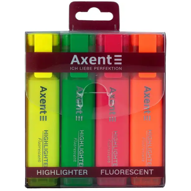 Набір текстових маркерів неонових  Axent Highlighter асорті 1-5 мм клиноподібний блістер 4 шт. (2537-40-A). Фото 2