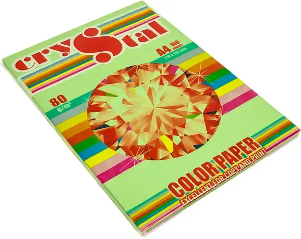 Папір кольоровий Crystal Color Green 190 А4 80г/м2 пастельно зелений 100 арк. (16.7536)