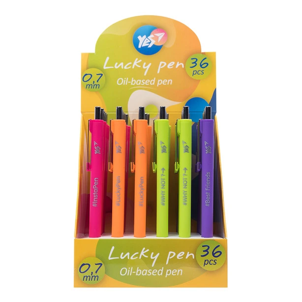 Ручка кульково масляна автоматична YES Lucky Pen синє 0.7 мм  (411967). Фото 2