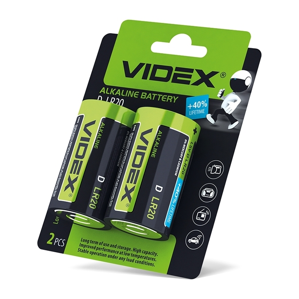 Батарейки Videx LR20/С лужні 1.5 V/8000 mAh 2 шт/уп. (291628)