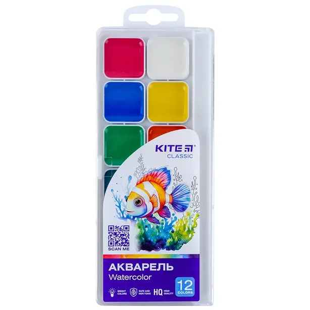 Фарби акварельні Kite Classic 12 кольорів  (K-061)
