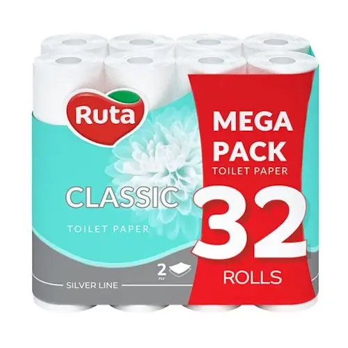 Туалетний папір RUTA Classic целюлозний 2-х шаровий на гільзі 32шт/уп білий (892670)