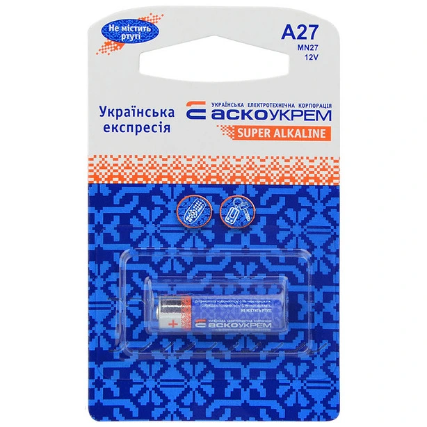 Батарейка АСКО-УКРЕМ A27 лужна 12V blister 1шт (294666)