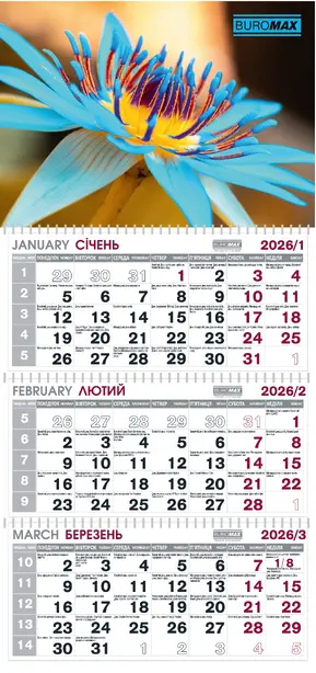 Календар настінний квартальний на 3 пружини 2026р Buromax (BM.2105.4)