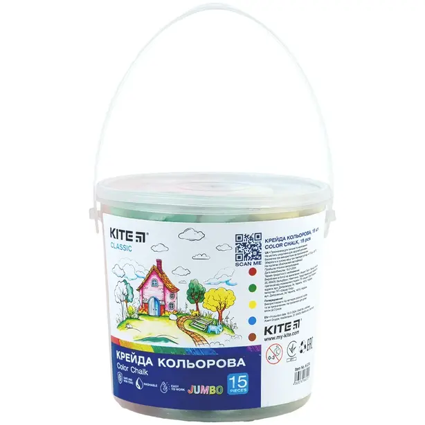 Крейда кольорова Jumbo Kite Classic в пластиковому відерці 15 шт (K-074)