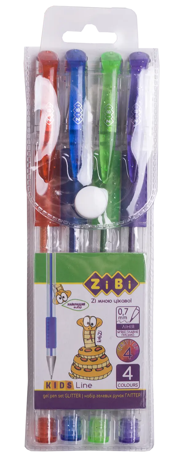 Набір з 4 гелевих ручок Zibi KIDS Line з блискітками і пластиковому пеналі (ZB.2200-99)