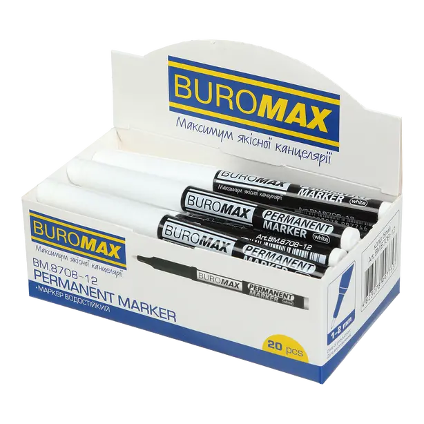 Маркер воостійкий Buromax білий 1-2 мм круглий (BM.8708-12). Фото 2