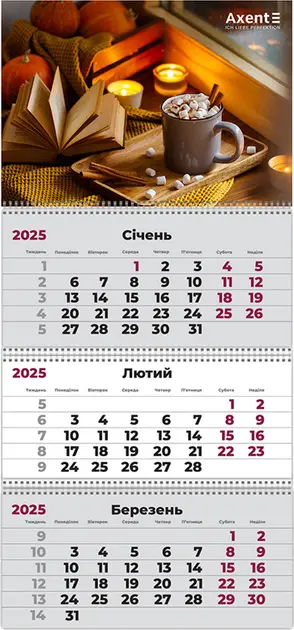 Календар настінний квартальний на 3 пружини 2025р Axent асс (8803-25-А). Фото 5