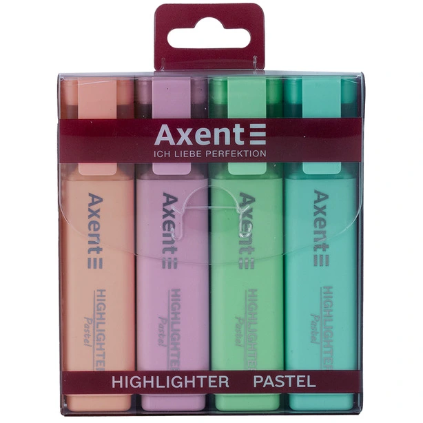 Набір текстових маркерів пастельних  Axent Highlighter асорті 1-5 мм клиноподібний блістер 4 шт. (2537-80-A). Фото 2