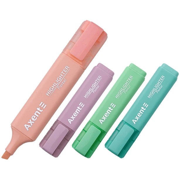 Набір текстових маркерів пастельних  Axent Highlighter асорті 1-5 мм клиноподібний блістер 4 шт. (2537-80-A)