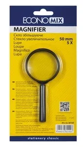 Лупа ECONOMIX 5-кратне збільшення d 50 мм з класичною пластиковою ручкою (E82102)