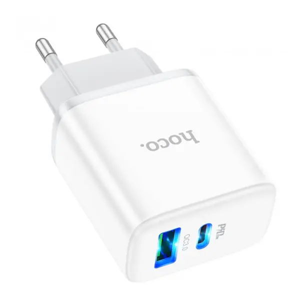 Зарядний пристрій Hoco C105A Stage dual port PD20W+QC3.0 Type-C 0.6A Білий. Фото 2