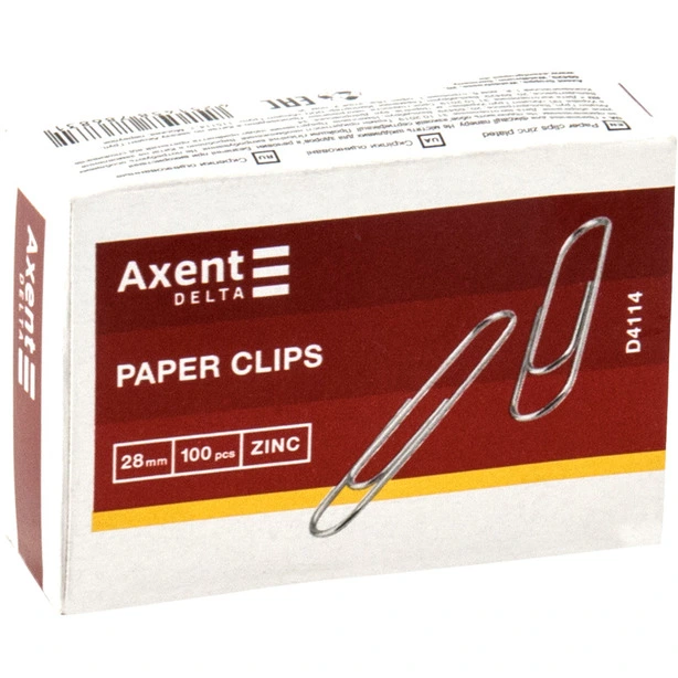 Скріпки Axent 28 мм прямі оцинковані 100 шт. (D4114). Фото 2