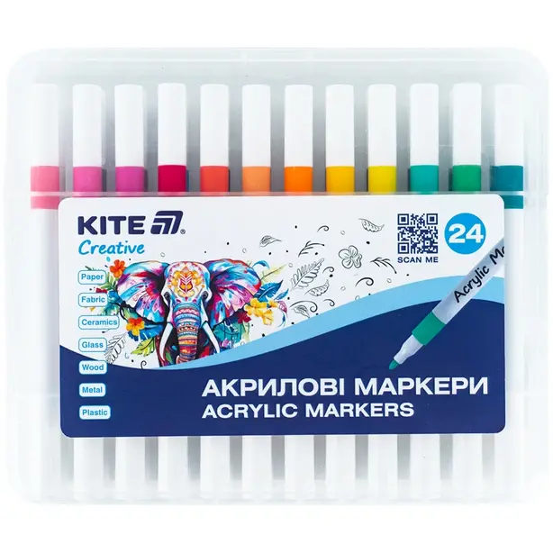 Набір маркерів акрилових Kite Creative 24 кольори на водній основі (K-1157)