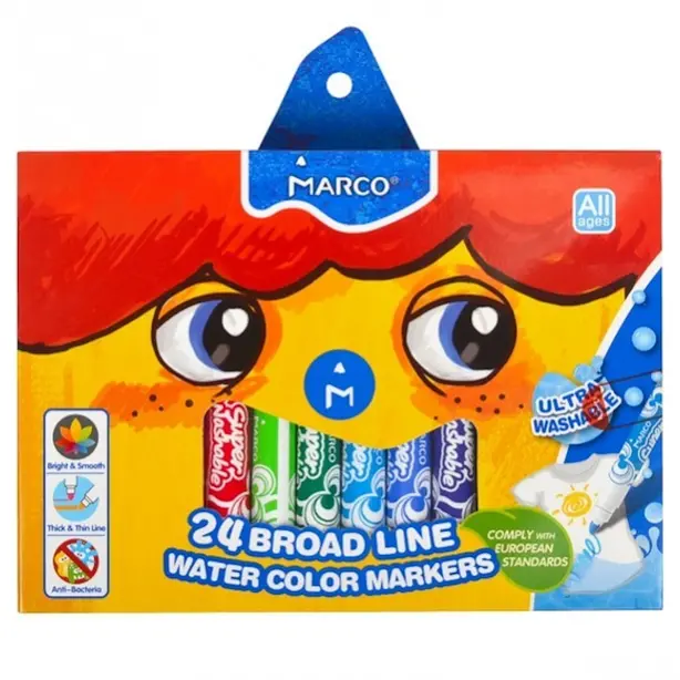 Фломастери Marco Ultra Washable товсті змиваються водою на водній основі 24 кольори (1632-24СВ)