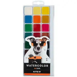 Фарби акварельні KITE Dogs 24кольорів пластикова коробка біла (К23-442)