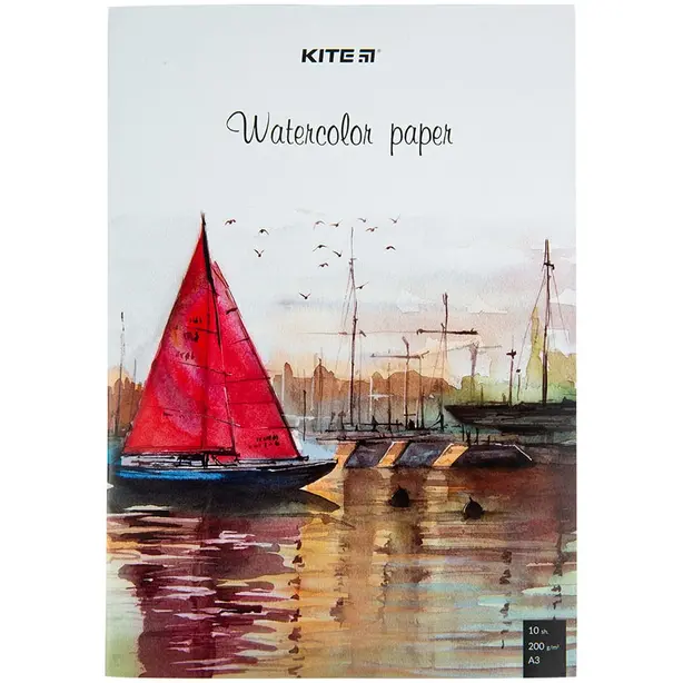 Папір для акварелі Kite  А3 10 аркушів 200г/м2 в картонній папці (K23-268)