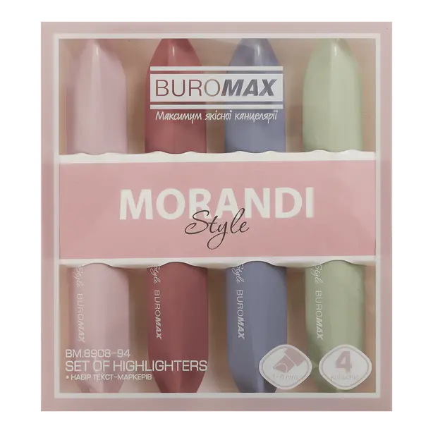 Набір текстових маркерів MORANDI STYLE від BURОМAХ 1-4 мм маренго  оливковий  капучіно  пудровий клиноподібний 4шт  (BM.8908-94)
