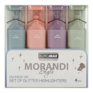 Набір текстових маркерів MORANDI STYLE Glitter від BURОМAХ 2-4,5 мм рожевий, бузковий, оливковий, графітовий4шт (BM.8909-94)