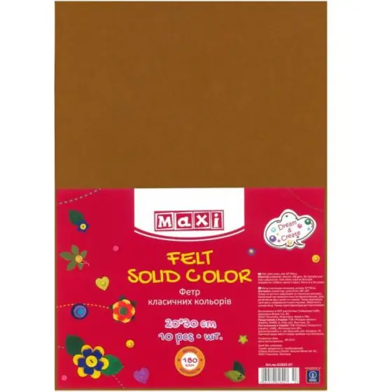 Фетр MAXI м'який 21х30см 10шт/уп коричневий (MX61622-07)