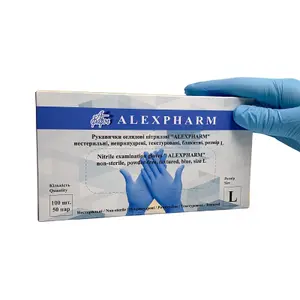 Рукавиці нітрилові оглядові нестирильні L сині Alexpharm 100 шт/уп (2850) . Фото 4