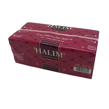 Серветки косметичні Halim у політеленовій упаковці 22х19,5 см 2-х шарові 200шт/уп (14207)