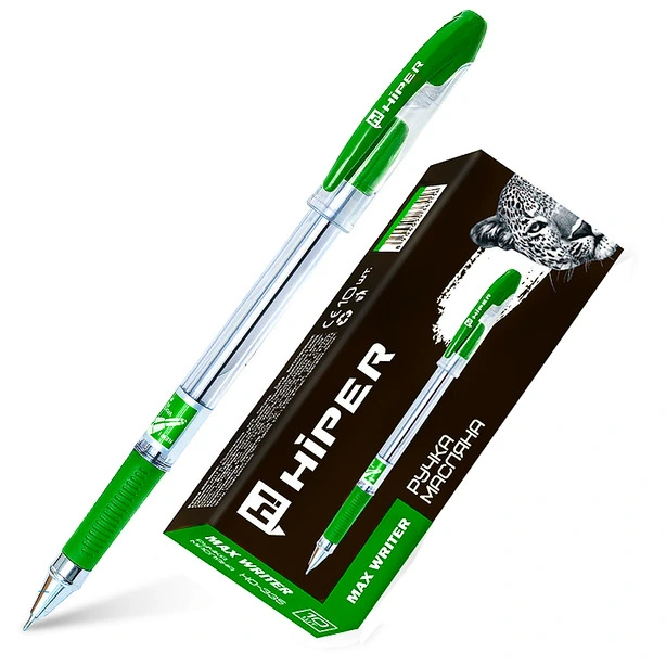 Ручка масляна Hiper Max Writer чорнило зелене 0.7 мм пластик (HO-335). Фото 3