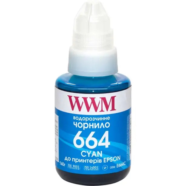 Чорнило Epson L100 WWM Cyan 140мл (E664C)