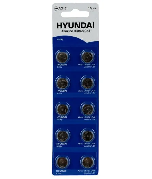 Батарейки Hundai AG13/LR44 лужні 1.5 V/158 mAh 10шт/уп (291777)