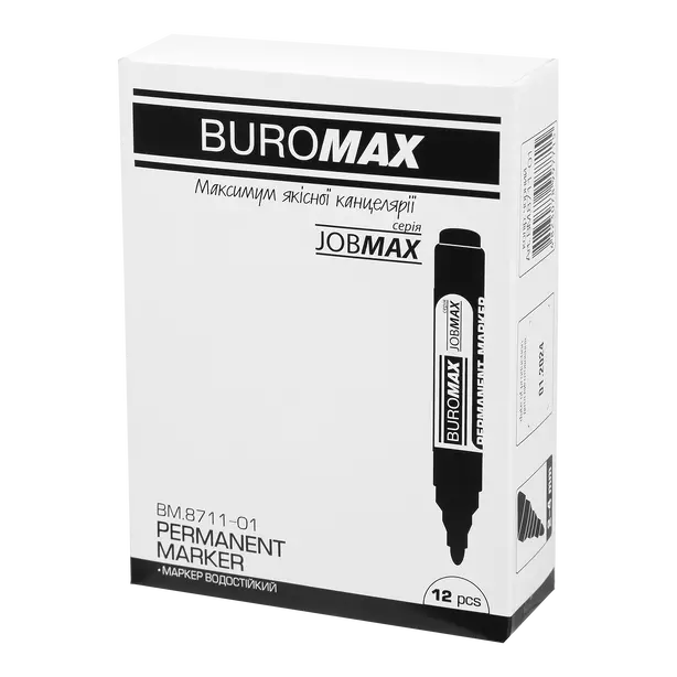 Маркер перманентний Buromax JOBMAX чорний 2-4 мм круглий (BM.8711-01)