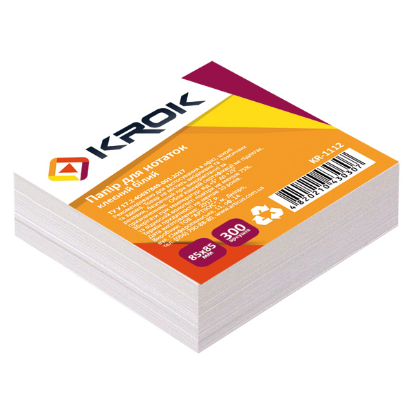Блок паперу для нотаток Krok KR-1112 85х85мм 300 арк клеєний білий (100401)