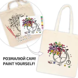 Набір для творчості екосумка-розмальовка "Квітковий велосипед" бавовна 220 г/м2, 38х42 (N0003606). Фото 3