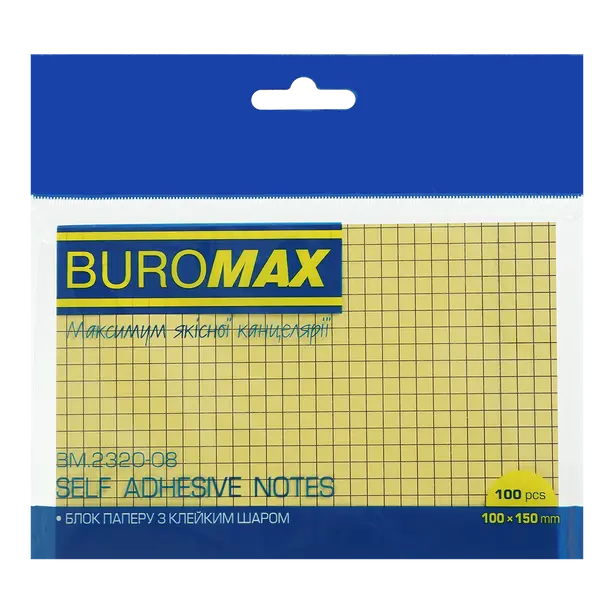 Стікер  для нотаток Buromax 100х150мм 100арк.жовтий клітинка (BM.2320-08)