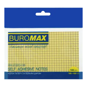 Стікер  для нотаток Buromax 100х150мм 100арк.жовтий клітинка (BM.2320-08)