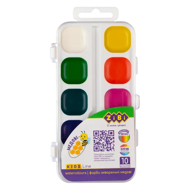 Фарби акварельні Zibi 10 кол без/п біла пластикова коробка KIDS Line (ZB.6543-10)