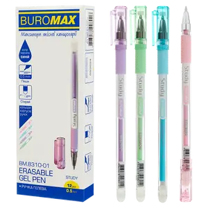 Ручка гелева пиши-стирай BUROMAX STUDY чорнило синє 0.5 мм пластик (BM.8310-01)
