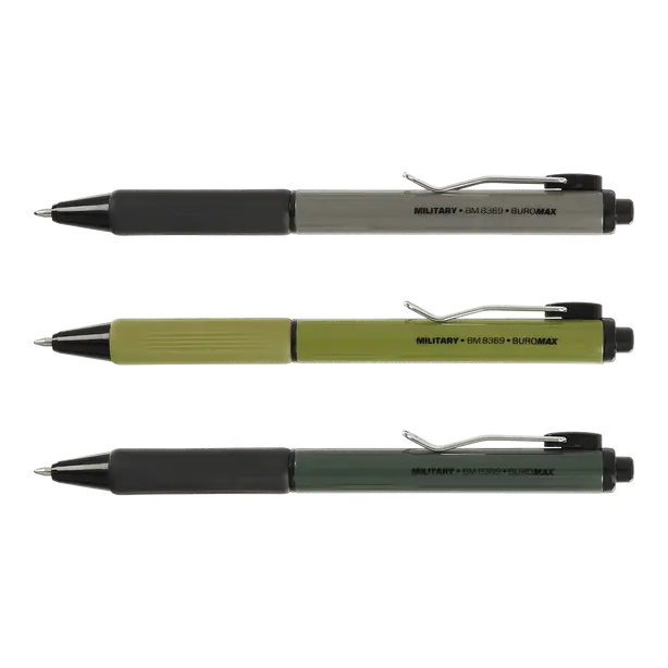 Ручка кульково масляна Buromax Military автоматична чорнило синє 0,7 мм (BM.8369). Фото 2