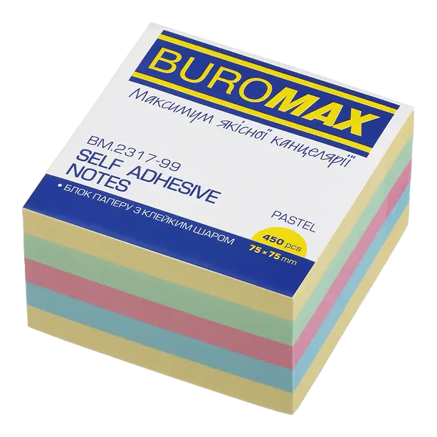 Стікер  для нотаток Buromax 75х75мм 450арк пастель (BM.2317-99)
