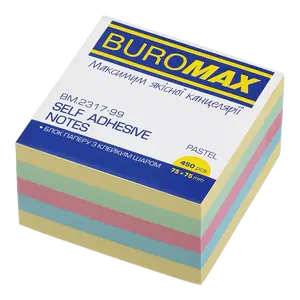 Стікер  для нотаток Buromax 75х75мм 450арк пастель (BM.2317-99)