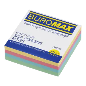 Стікер  для нотаток Buromax 75х75мм 250арк пастель (BM.2315-99)