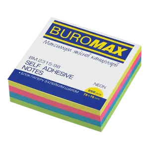 Стікер  для нотаток Buromax 75х75мм 250арк  неон (BM.2315-98)