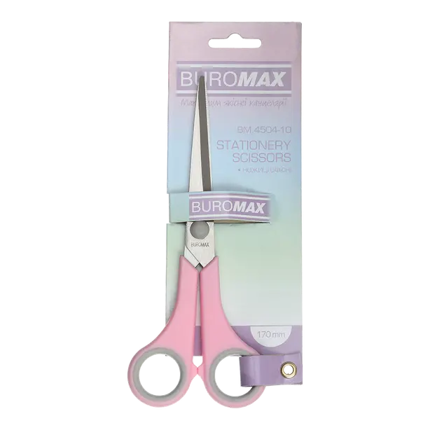 Ножиці офісні Buromax PASTEL рожевий 17,5 см пластик з гумовою вставкою (BM.4504-10)