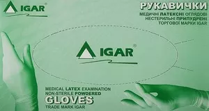 Рукавички латексні ТМ"IGAR" з пудрою L білі 100шт (13674)