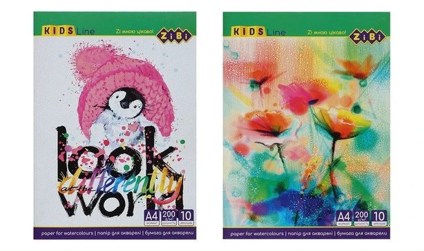 Папір для акварелі Zibi KIDS Line А4 10 аркушів 200г/м2 в картонній папці (ZB.1980)