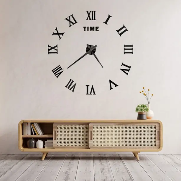 Акрилові дзеркальні настінні 3D годинники DIY CLOCK від 50 до 120см Black (9020-007). Фото 3