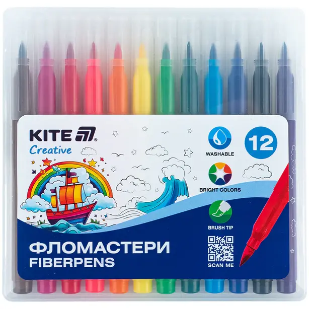 Фломастери-пезликом Kite Creative 12 кольорів (K-1150)
