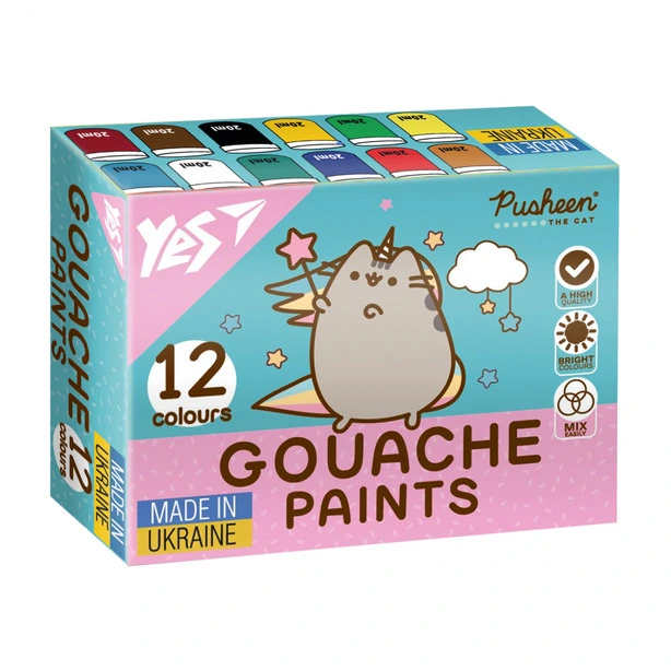 Фарби гуашеві YES Pusheen 12кол 20мл  (230402)